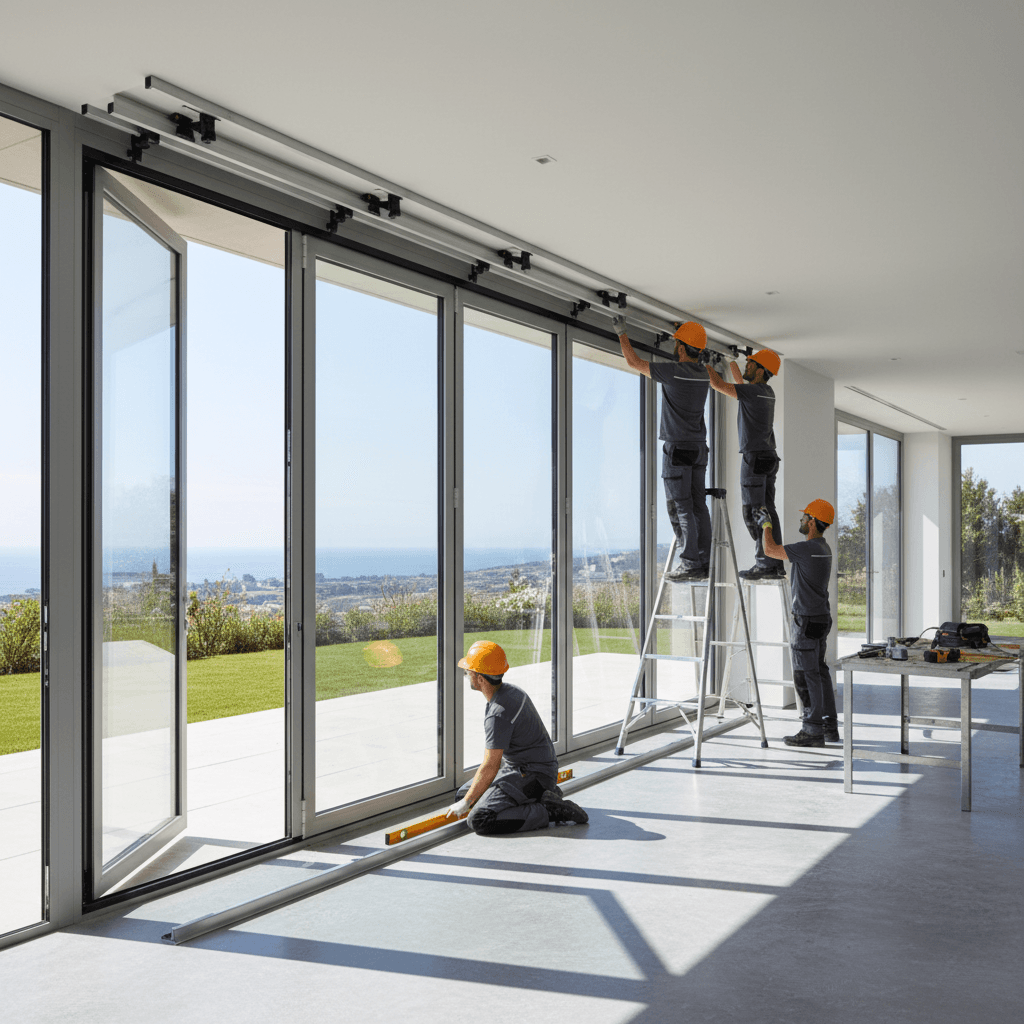 Professional installation of a folding glass door system
