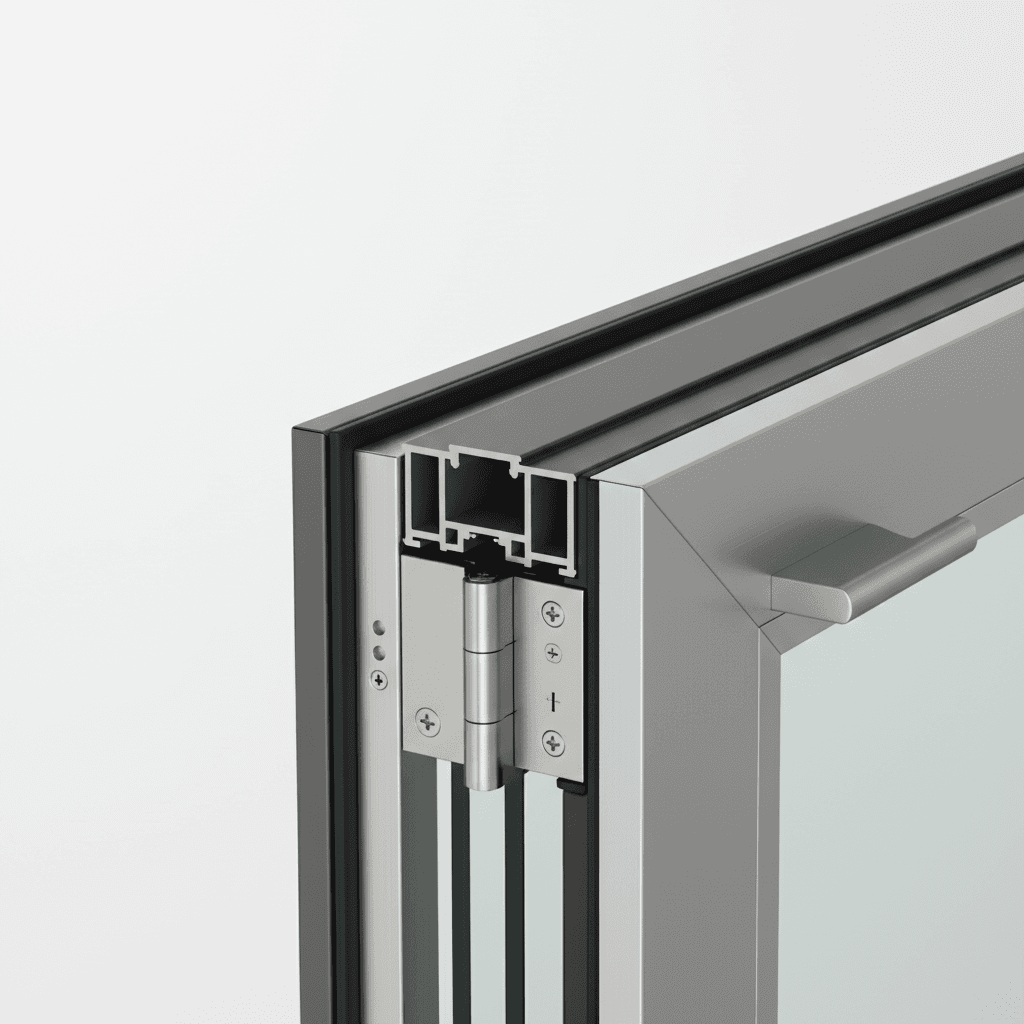 Premium aluminum folding glass door frame and hardware detail